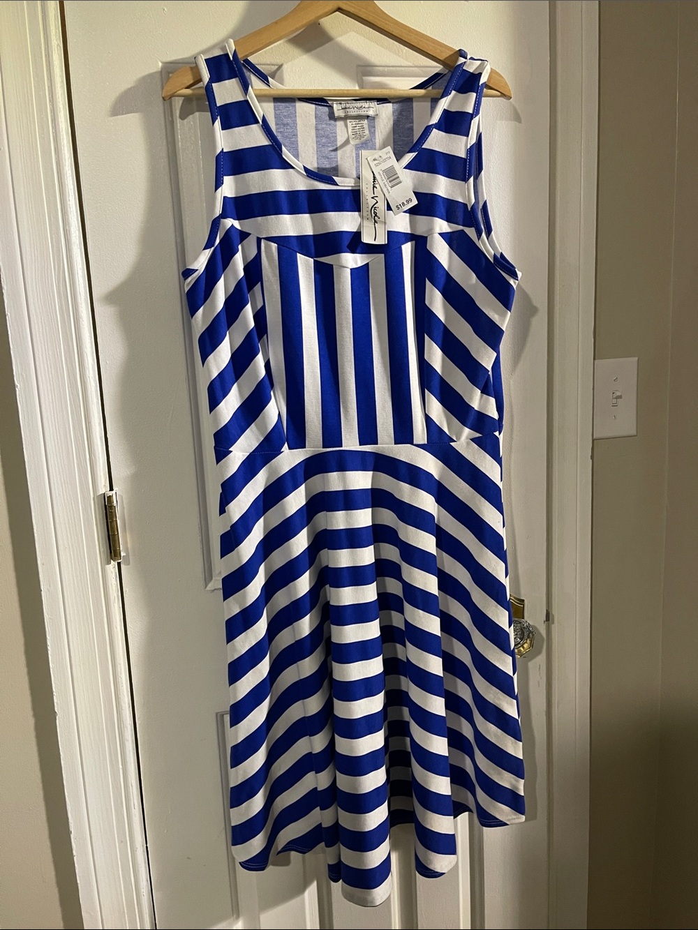 Women's Blue and White Striped Midi Dress - Sleeveless Summer Dress
